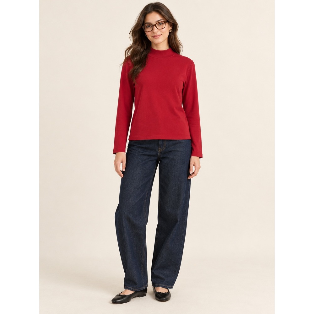 Talbots Red Egyptian Cotton Mock Neck Long Sleeve Top Size Large J120